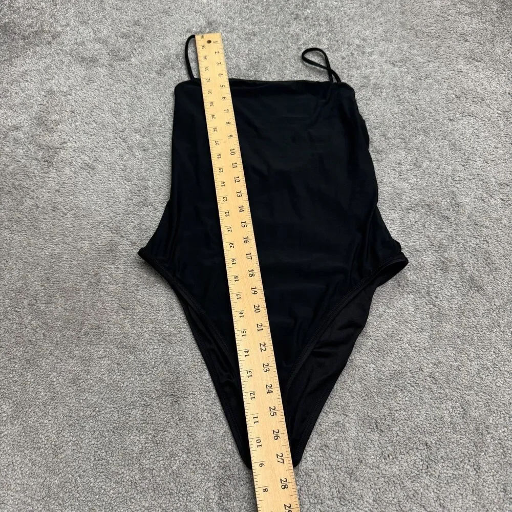 VYB Cami Straight Neck High Cut Open Back One Piece Swimsuit Women Medium Black